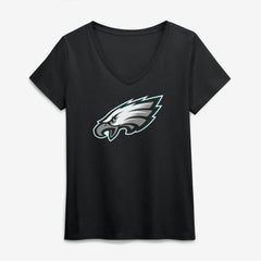 Philadelphia Eagles Logo Athletic Women's Primary Logo V-Neck T-Shirt Black | NFL