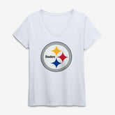 Pittsburgh Steelers Logo Athletic Women's Primary Logo V-Neck T-Shirt White | NFL