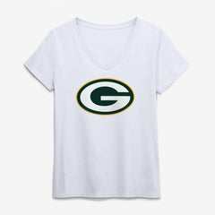 Green Bay Packers Logo Athletic Women's Primary Logo V-Neck T-Shirt White | NFL