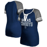 Dallas Cowboys New Era Women's Raglan Lace-Up T-Shirt Navy | NFL