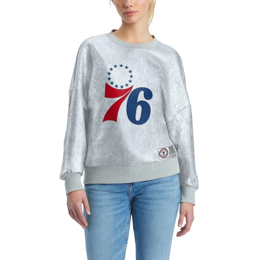Philadelphia 76ers Tommy Jeans Women's Tracy Pullover Sweatshirt Silver - NBA