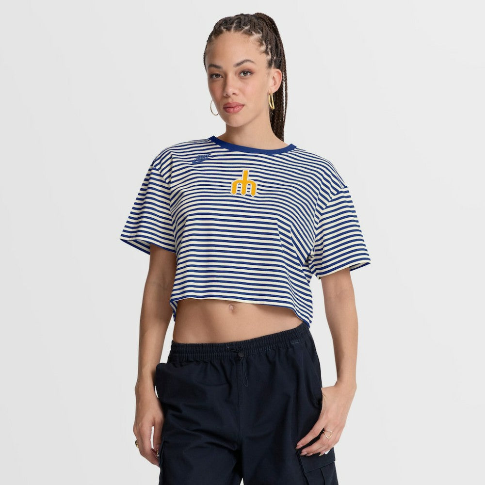 Seattle Mariners Nike Women's Cooperstown Collection Striped Cropped T-Shirt - MLB