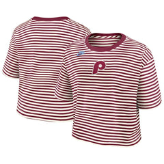 Philadelphia Phillies Nike Women's Cooperstown Collection Striped Cropped T-Shirt - MLB