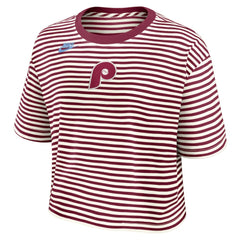 Philadelphia Phillies Nike Women's Cooperstown Collection Striped Cropped T-Shirt - MLB