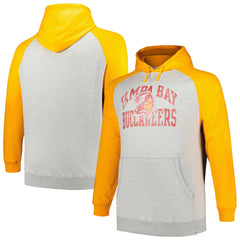 Tampa Bay Buccaneers Profile Big & Tall Favorite Arch Throwback Raglan Pullover Hoodie Heather Gray/Orange | NFL