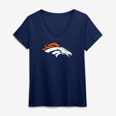Denver Broncos Logo Athletic Women's Primary Logo V-Neck T-Shirt Navy | NFL