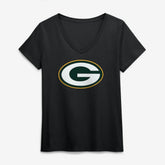 Green Bay Packers Logo Athletic Women's Primary Logo V-Neck T-Shirt Black | NFL