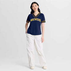 Milwaukee Brewers Fanatics Women's Diva Race Ahead Raglan V-Neck T-Shirt - MLB