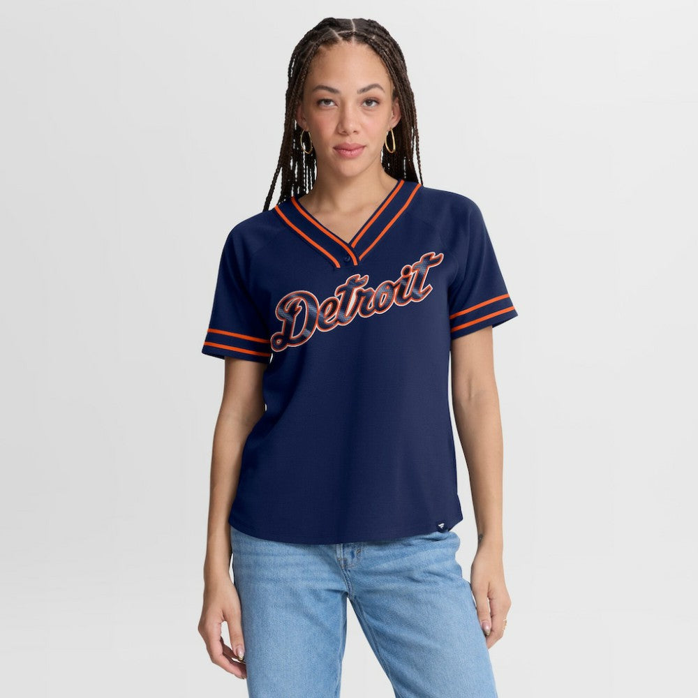 Detroit Tigers Fanatics Women's Diva Race Ahead Raglan V-Neck T-Shirt - MLB