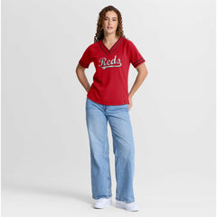 Cincinnati Reds Fanatics Women's Diva Race Ahead Raglan V-Neck T-Shirt - MLB