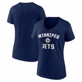 Winnipeg Jets Logo Athletic Women's Arch Victory V-Neck T-Shirt - Navy - NHL