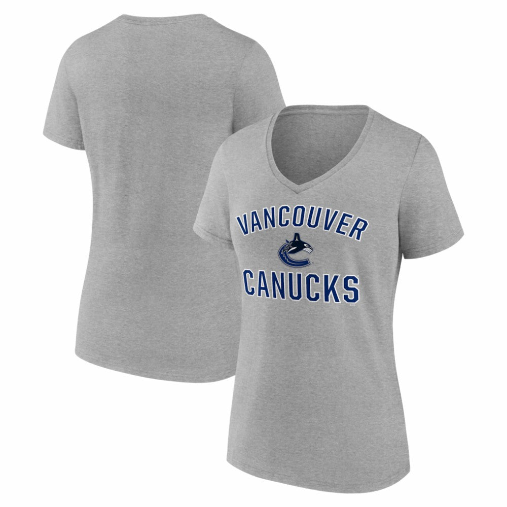 Vancouver Canucks Logo Athletic Women's Arch Victory V-Neck T-Shirt - Heather Gray - NHL