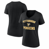 Pittsburgh Penguins Logo Athletic Women's Arch Victory V-Neck T-Shirt - Black - NHL