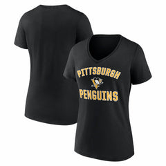 Pittsburgh Penguins Logo Athletic Women's Arch Victory V-Neck T-Shirt - Black - NHL