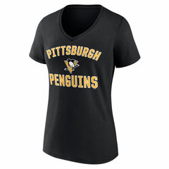 Pittsburgh Penguins Logo Athletic Women's Arch Victory V-Neck T-Shirt - Black - NHL