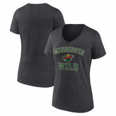 Minnesota Wild Logo Athletic Women's Arch Victory V-Neck T-Shirt - Heather Charcoal - NHL