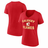 Calgary Flames Logo Athletic Women's Arch Victory V-Neck T-Shirt - Red - NHL