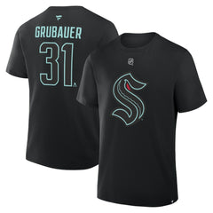 Philipp Grubauer Seattle Kraken Fanatics Authentic Stack Name & Number T-Shirt - Black - NHL