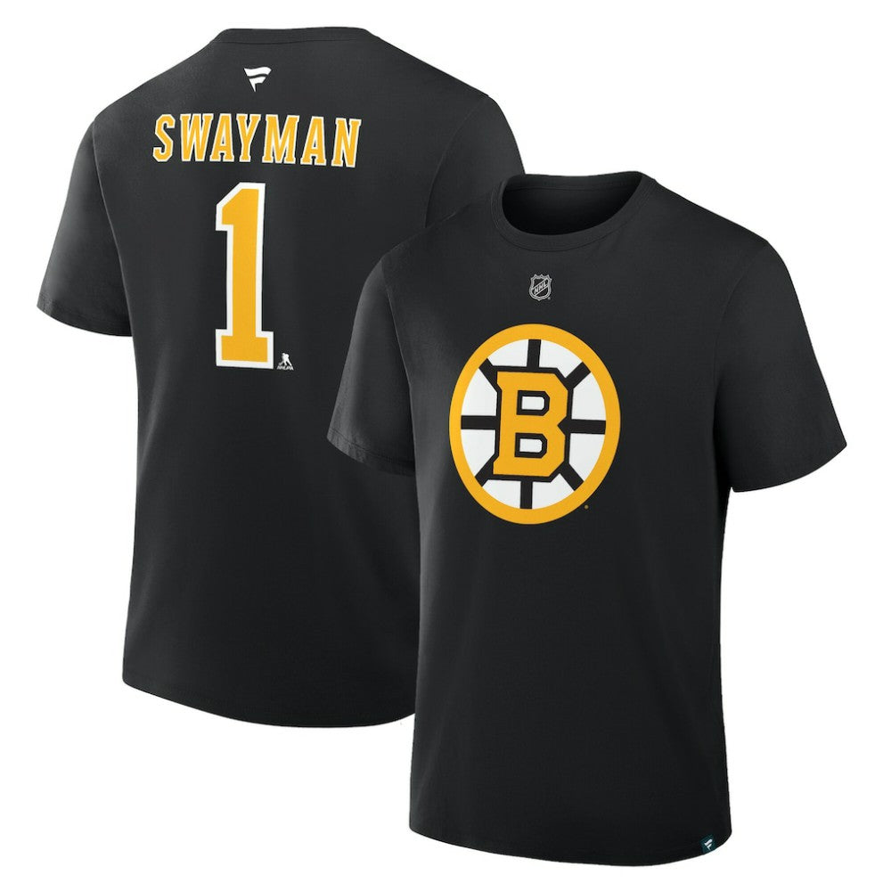 Jeremy Swayman Boston Bruins Fanatics Authentic Stack Name & Number T-Shirt - Black - NHL