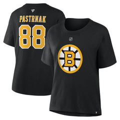 David Pastrnak Boston Bruins Fanatics Women's Authentic Stack Name & Number T-Shirt - Black - NHL