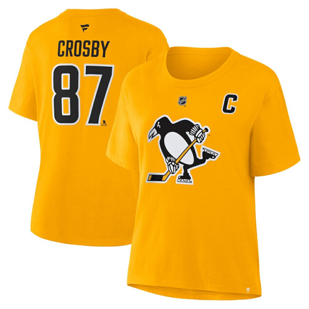 Sidney Crosby Pittsburgh Penguins Fanatics Women's Authentic Stack Name & Number T-Shirt - Gold - NHL