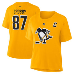 Sidney Crosby Pittsburgh Penguins Fanatics Women's Authentic Stack Name & Number T-Shirt - Gold - NHL