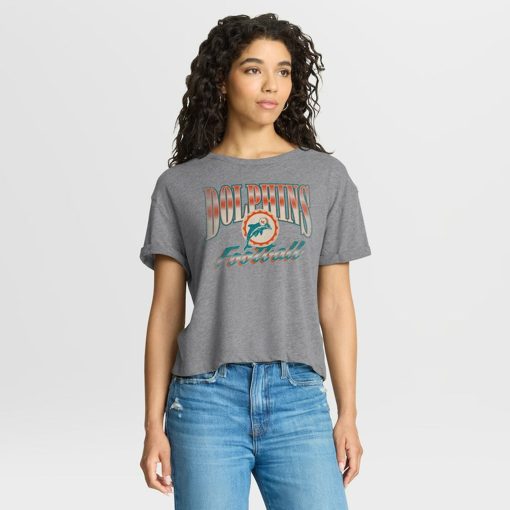 Miami Dolphins Women's Overplayed Tribute Tri-Blend Boxy T-Shirt Heather Gray | Fanatics
