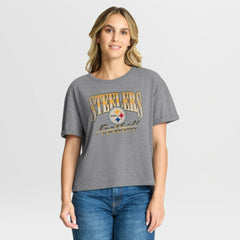 Pittsburgh Steelers Women's Overplayed Tribute Tri-Blend Boxy T-Shirt Heather Gray | Fanatics