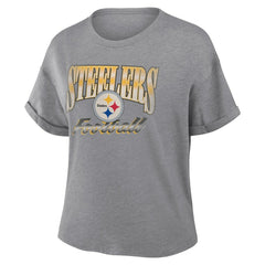 Pittsburgh Steelers Women's Overplayed Tribute Tri-Blend Boxy T-Shirt Heather Gray | Fanatics