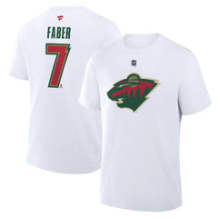 Brock Faber Minnesota Wild Fanatics Authentic Stack Name & Number T-Shirt - White - NHL