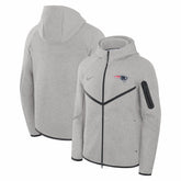 New England Patriots Tech Fleece Raglan Full-Zip Windrunner Hoodie Heather Gray | Nike for Sale