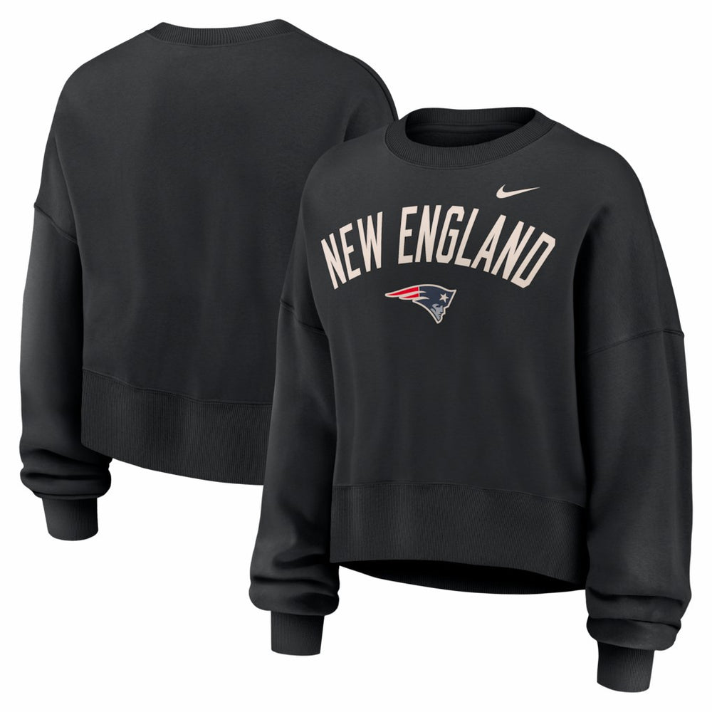 New England Patriots Women's Oversized High Hip Legacy Arch Phoenix Fleece Sweatshirt Black | Nike for Sale