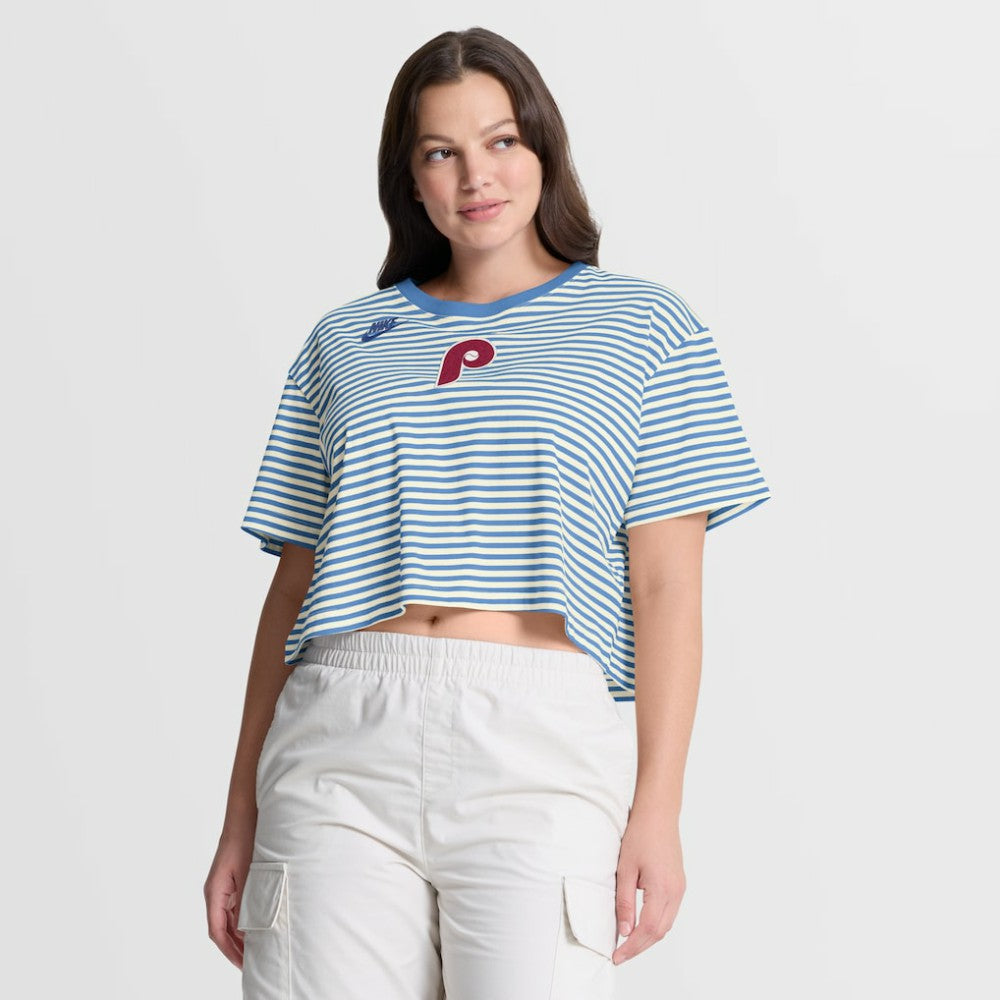 Philadelphia Phillies Nike Women's Cooperstown Collection Striped Cropped T-Shirt - MLB