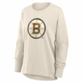 Boston Bruins Fanatics Women's Distressed Logo Long Sleeve T-Shirt - Cream - NHL