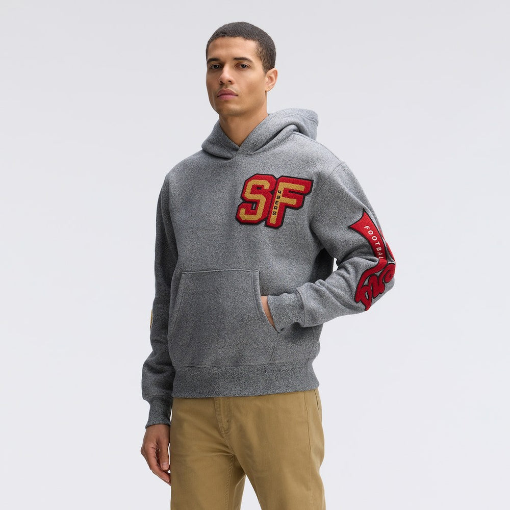 San Francisco 49ers IconicFleece Letterman Hoodie Athletic Heather Gray | Fanatics