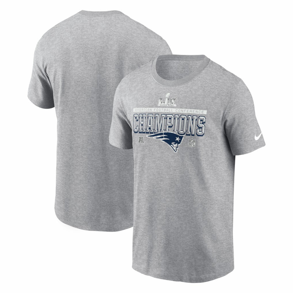 New England Patriots 2025 AFC Champions Locker Room Trophy Collection Tall T-Shirt Heather Gray | Nike for Sale
