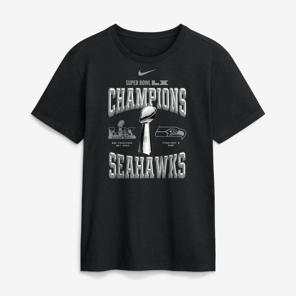 Seattle Seahawks Super Bowl LX Champions Locker Room Trophy Collection Replica Tall T-Shirt Black | Nike for Sale