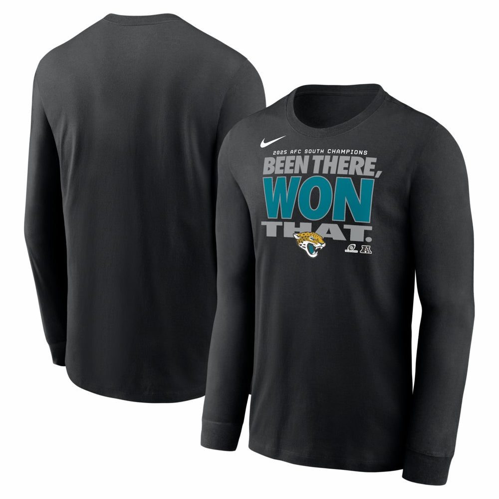 Jacksonville Jaguars 2025 AFC South Division Champions Locker Room Trophy Collection Long Sleeve T-Shirt Black | Nike for Sale