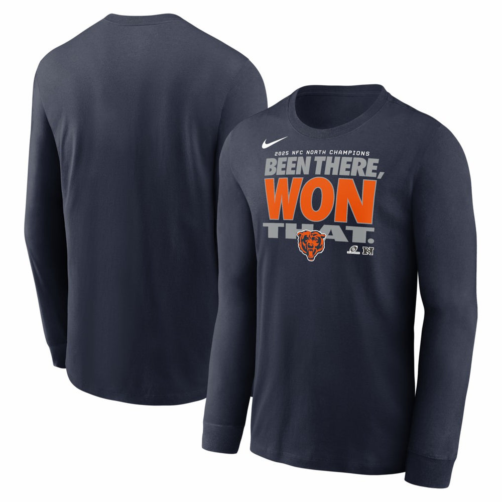 Chicago Bears 2025 NFC North Division Champions Locker Room Trophy Collection Long Sleeve T-Shirt Navy | Nike for Sale