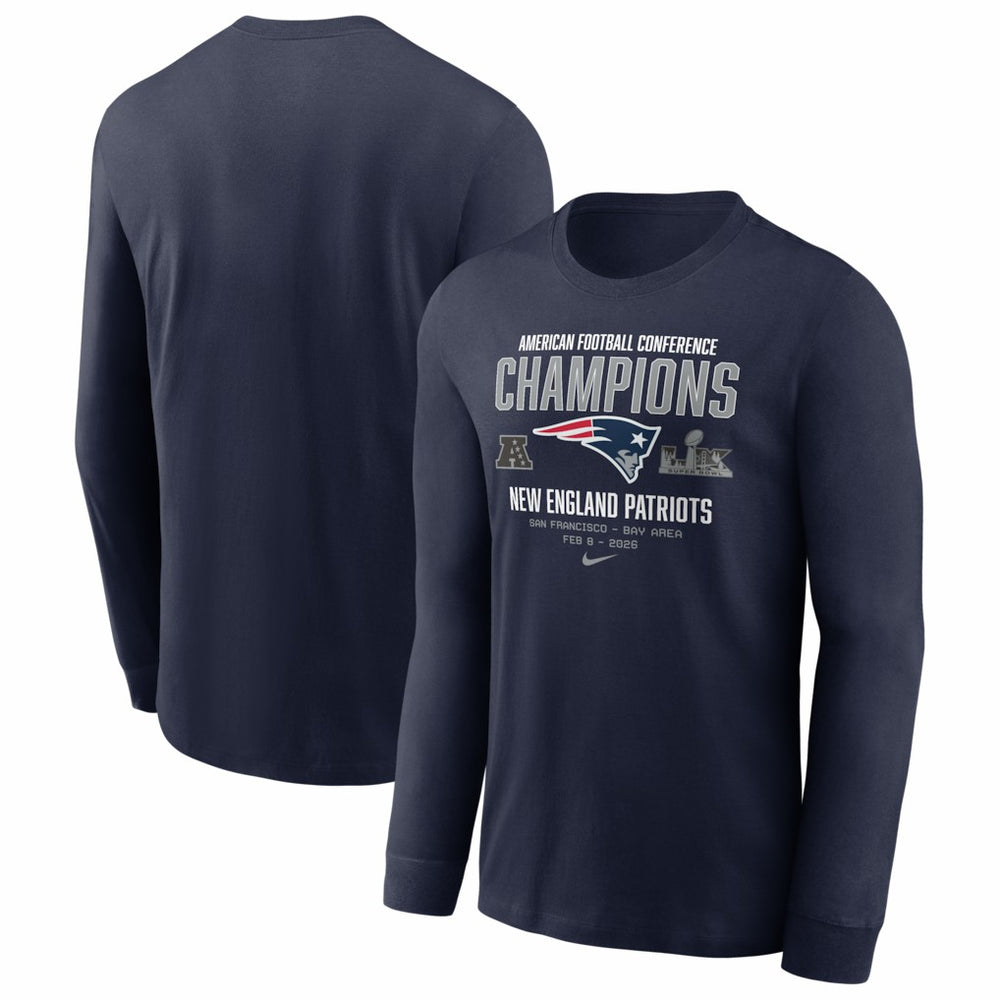 New England Patriots 2025 AFC Champions Team Nation Long Sleeve T-Shirt Navy | Nike for Sale