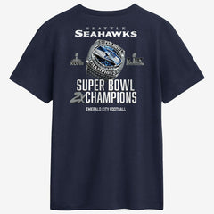 Seattle Seahawks Two-Time Super Bowl Champions Downtown Ring Club T-Shirt College Navy | Nike for Sale