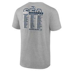 Seattle Seahawks Super Bowl LX Roster T-Shirt Heather Gray | Fanatics