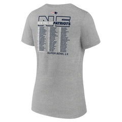 New England Patriots Women's Super Bowl LX Roster V-Neck T-Shirt Heather Gray | Fanatics