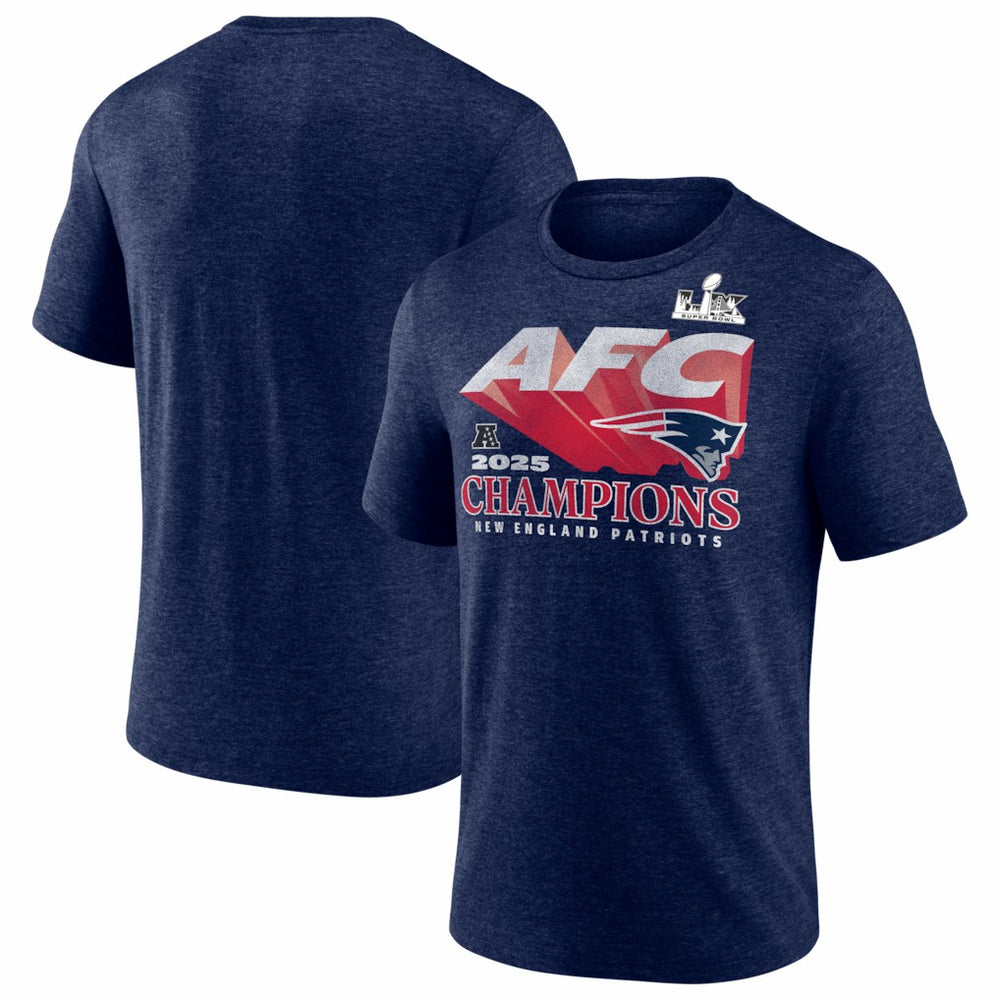 New England Patriots 2025 AFC Champions Quick Pass Tri-Blend T-Shirt Heather Navy | Fanatics