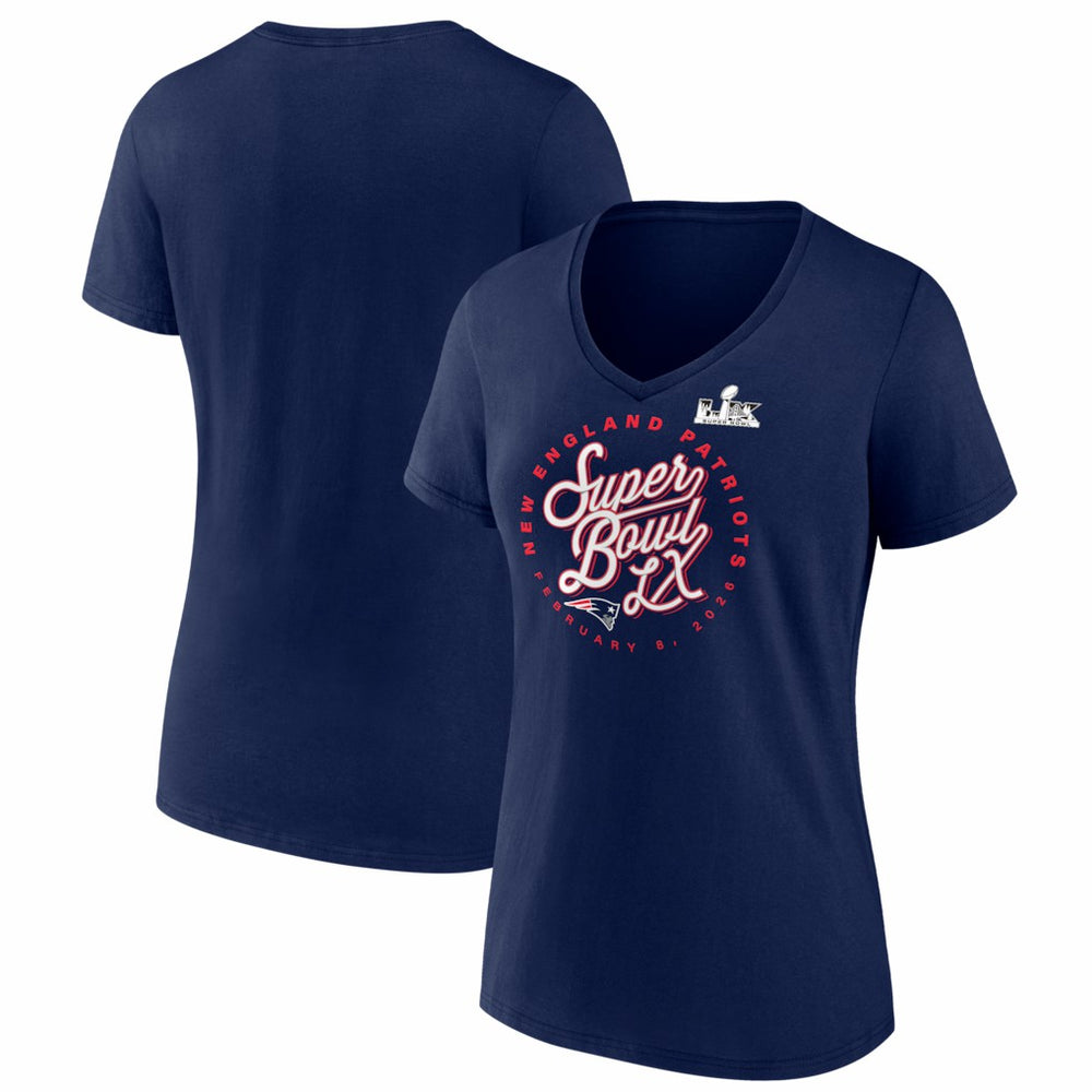 New England Patriots Women's Super Bowl LX Cheer Section V-Neck T-Shirt Navy | Fanatics