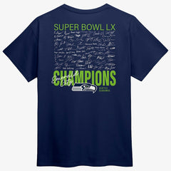 Seattle Seahawks Super Bowl LX Champions Autograph Signing Roster T-Shirt College Navy | Fanatics
