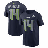 Sam Darnold Seattle Seahawks Super Bowl LX Patch Name & Number T-Shirt College Navy | Nike for Sale