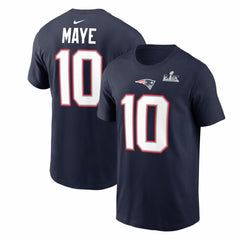 Drake Maye New England Patriots Super Bowl LX Patch Name & Number T-Shirt Navy | Nike for Sale
