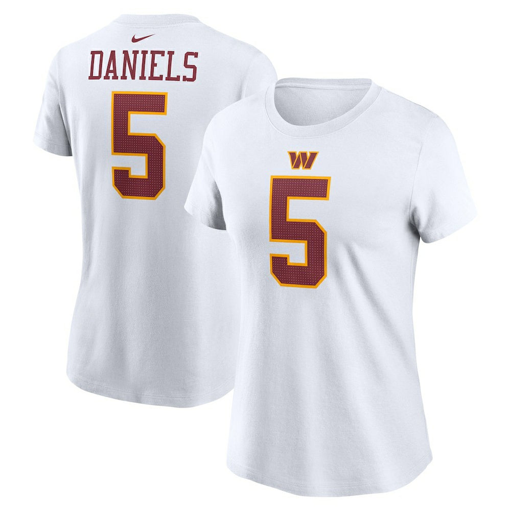 Jayden Daniels Washington Commanders Women's Super Bowl Era Name & Number T-Shirt White | Nike for Sale