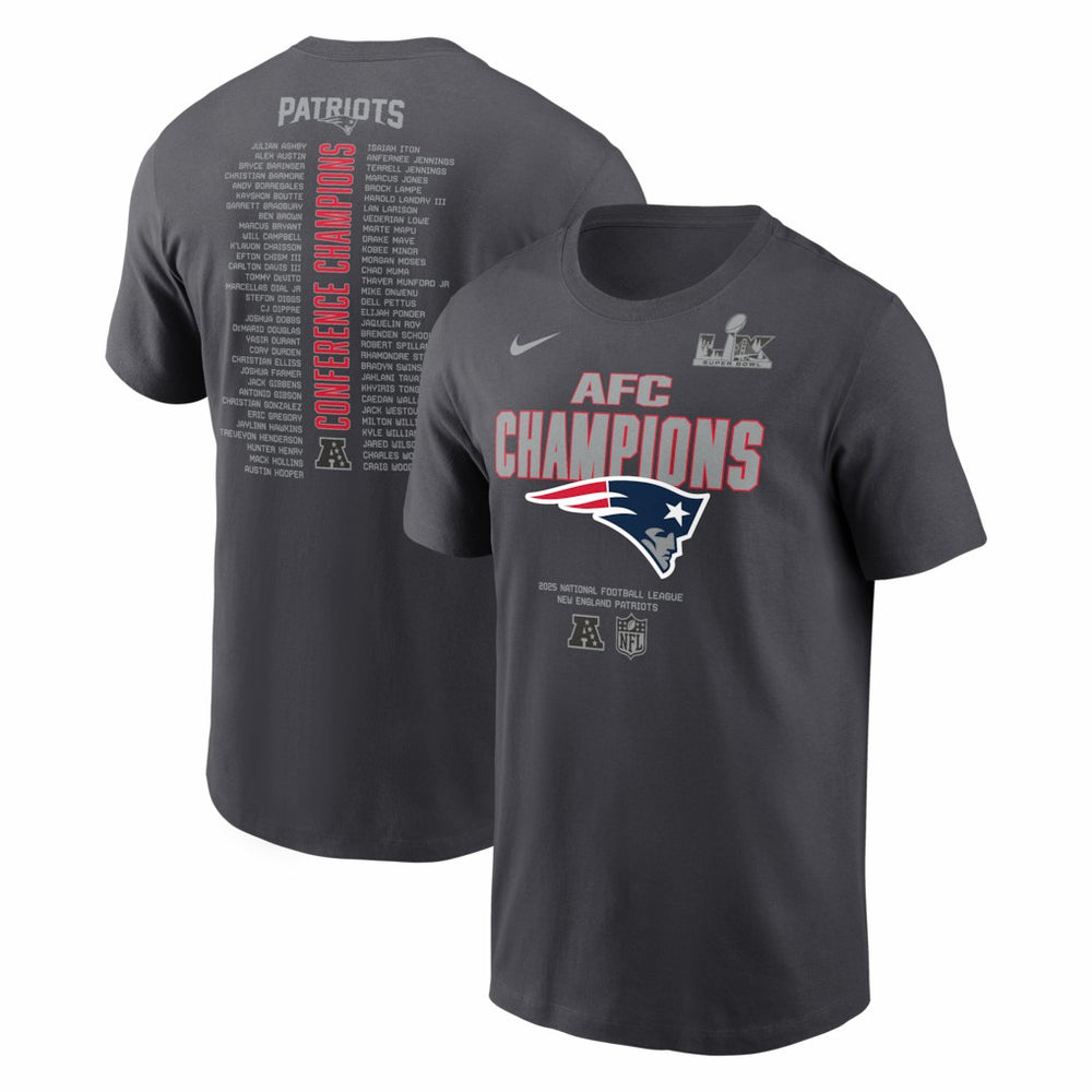 New England Patriots 2025 AFC Champions Roster T-Shirt Anthracite | Nike for Sale